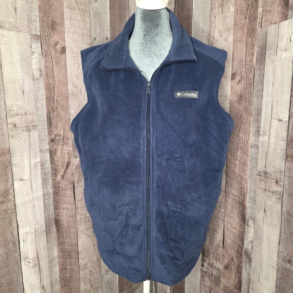 Columbia Navy Blue Fleece Vest Zip Pockets Men’s Large Gift